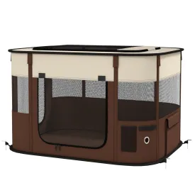 Foldable Dog Pen with Storage Bag for Indoor/Outdoor Use Portable Pet playpen with Ground Stakes - Brown