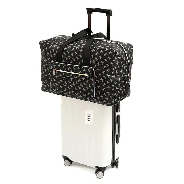 Foldable Travel Bag Women Large Capacity Portable Shoulder Duffle Bag Cartoon Printing Waterproof Weekend Luggage Tote