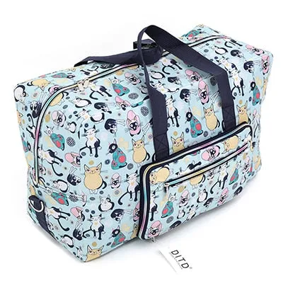 Foldable Travel Bag Women Large Capacity Portable Shoulder Duffle Bag Cartoon Printing Waterproof Weekend Luggage Tote