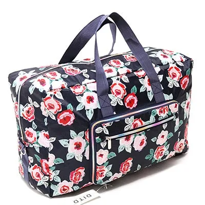 Foldable Travel Bag Women Large Capacity Portable Shoulder Duffle Bag Cartoon Printing Waterproof Weekend Luggage Tote