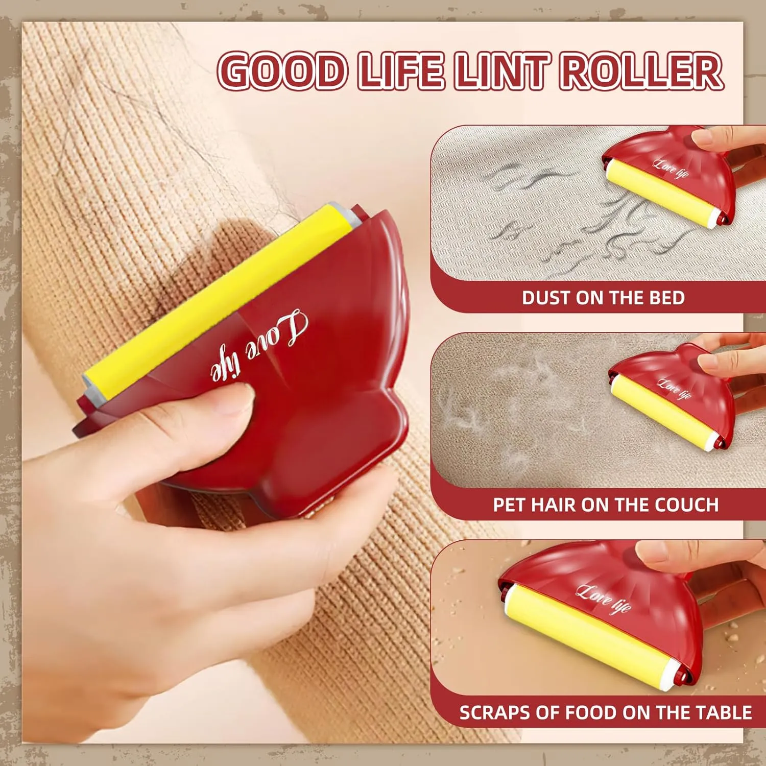Good Life Lint Roller, Portable Lint Roller Reusable, Washable Reusable Lint Roller for Dog Cat Pet Hair Remover for Clothes Dust, Dog & Cat Hair (2Pcs)