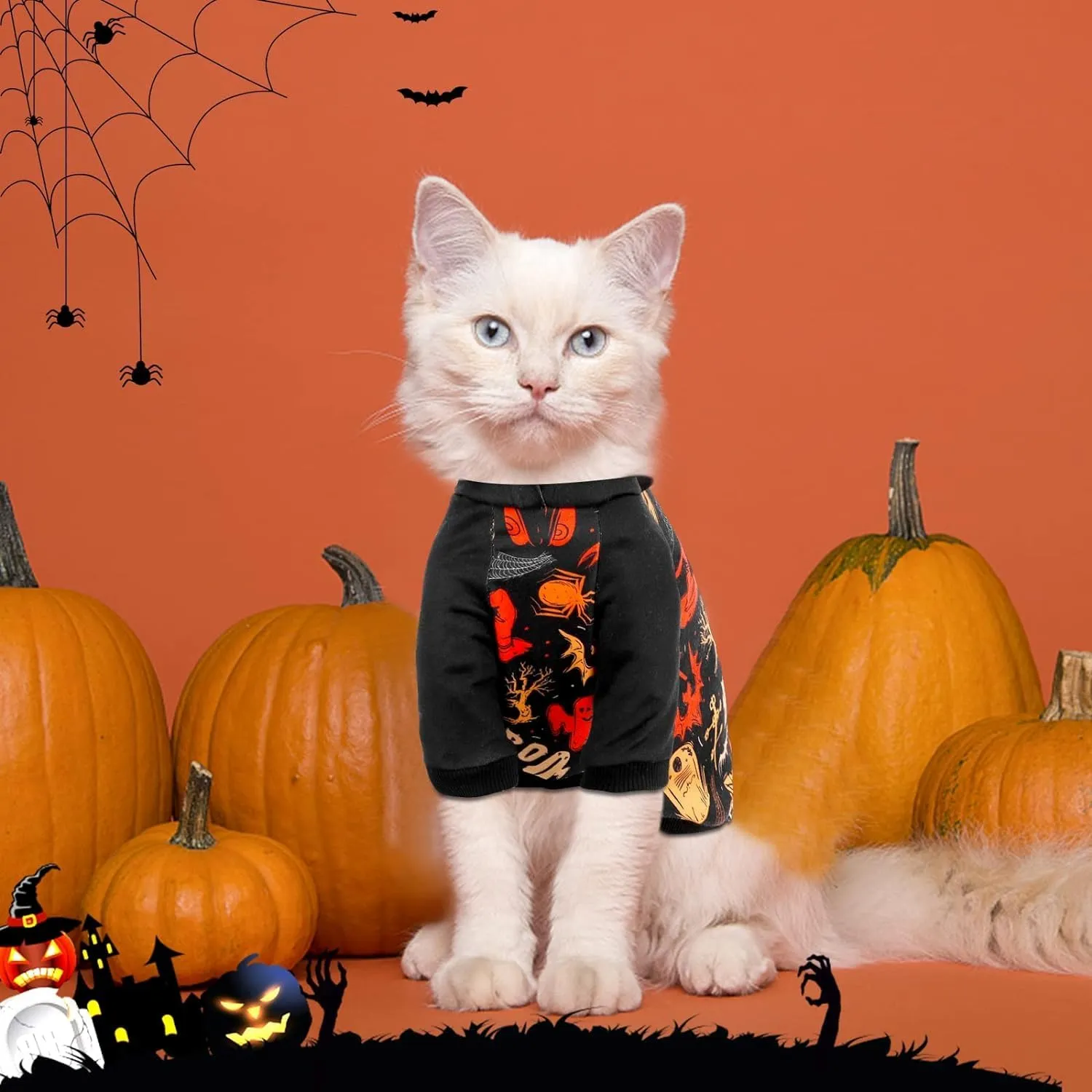 Halloween Dog Hoodies for Large Dogs: Puppy Pumpkin Sweatshirt Winter Warm Ghost Bat Costume Halloween Dog Hooded Clothes Pet Cat Holiday Apparel (Black, L)