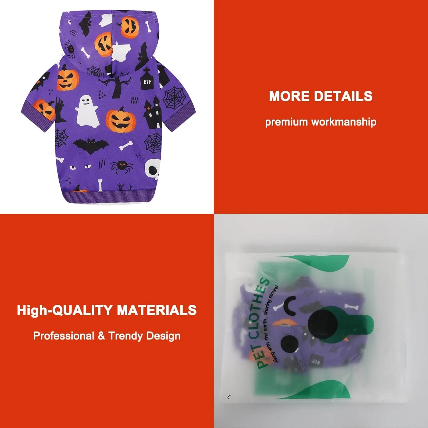 Halloween Dog Hoodies for Small Dogs: Puppy Ghost Bat Sweatshirt Winter Warm Pumpkin Costume Halloween Dog Hooded Clothes Pet Cat Holiday Apparel (Purple, S)