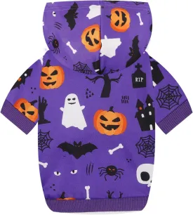 Halloween Dog Hoodies for Small Dogs: Puppy Ghost Bat Sweatshirt Winter Warm Pumpkin Costume Halloween Dog Hooded Clothes Pet Cat Holiday Apparel (Purple, S)