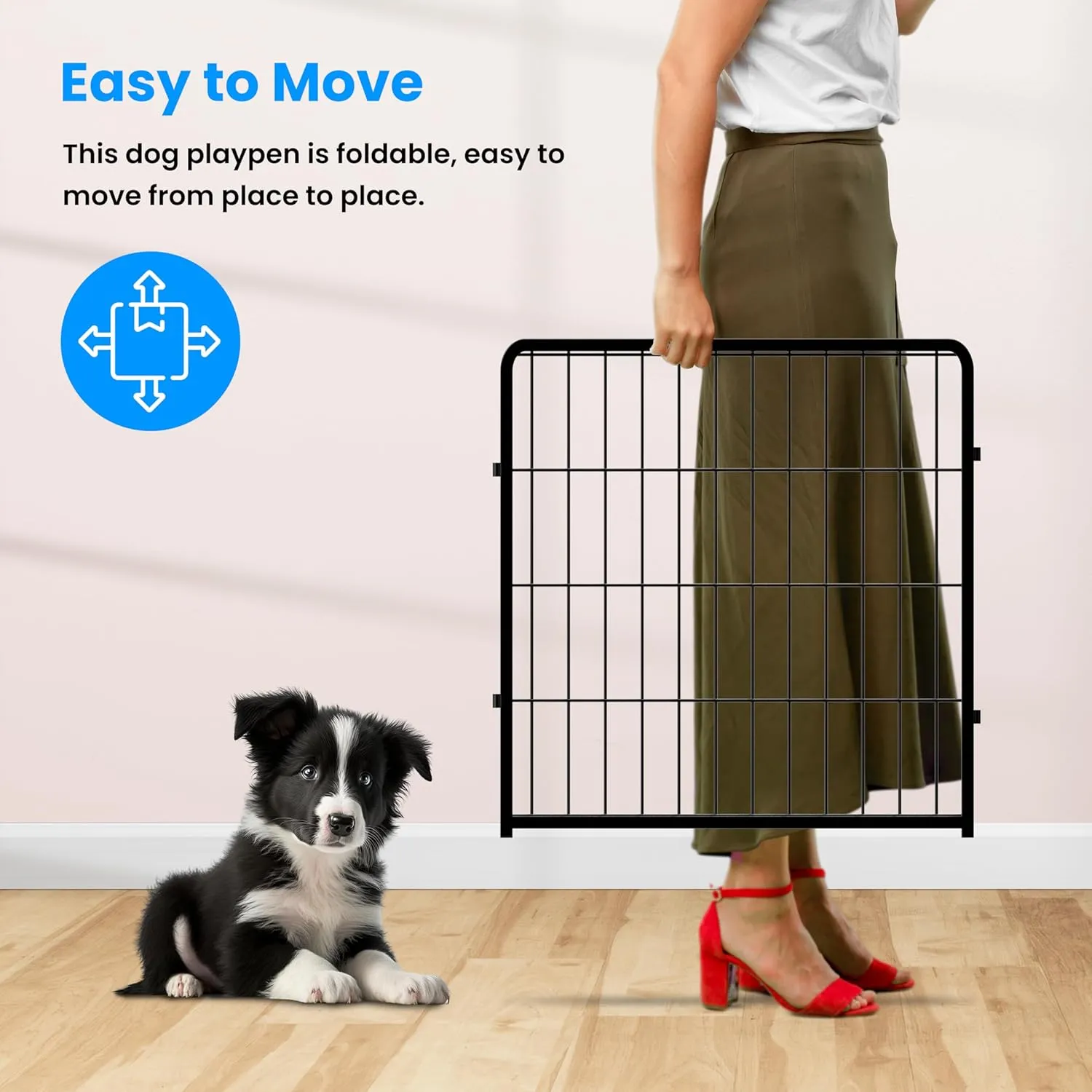 HealSmart Dog Playpen 24 Inch 8 Panels, Multi-Shaped Foldable Metal Pet Pen Fence with Single Gate, Light Weight and Easy to Carry, Black