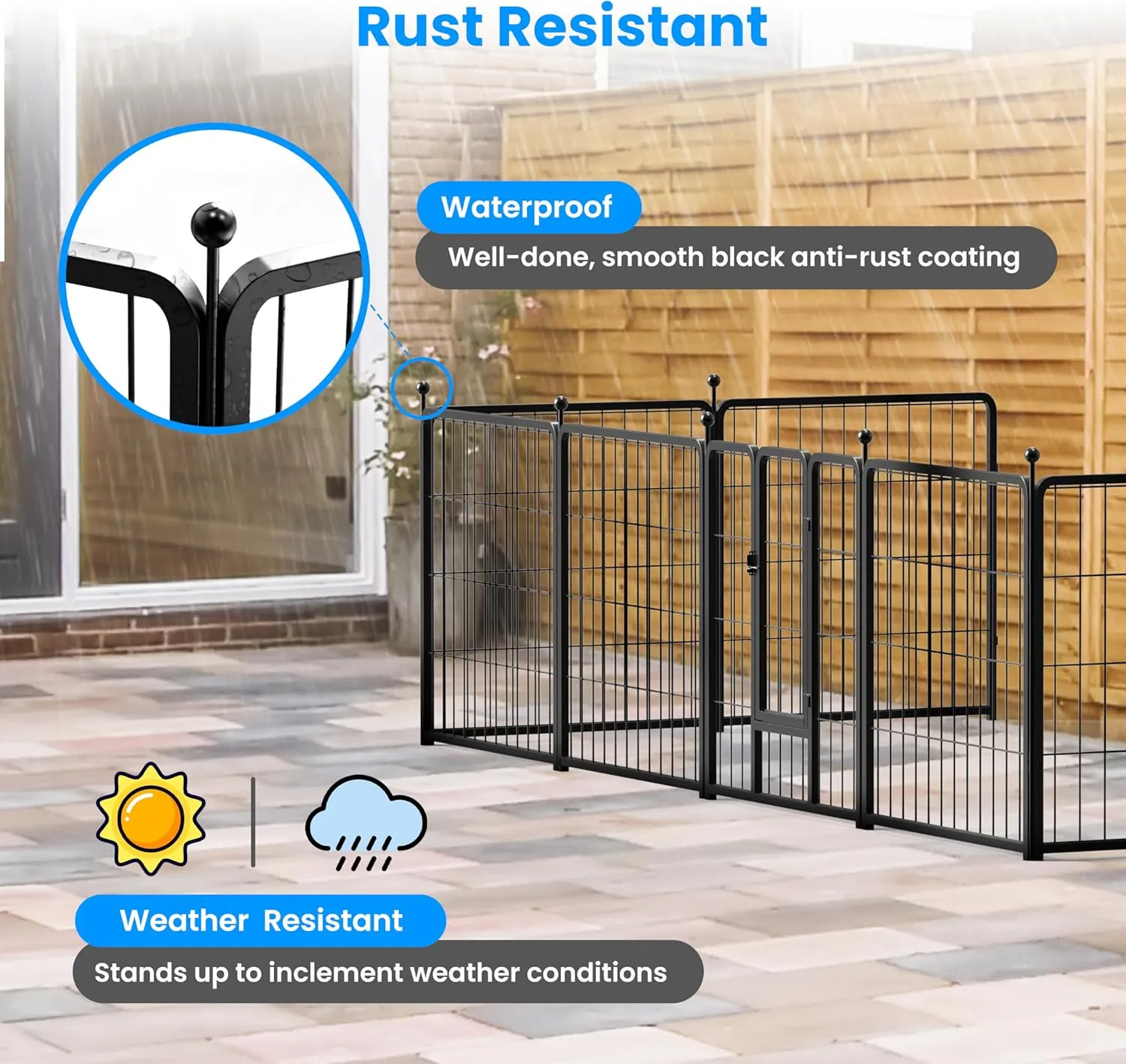 HealSmart Dog Playpen 24 Inch 8 Panels, Multi-Shaped Foldable Metal Pet Pen Fence with Single Gate, Light Weight and Easy to Carry, Black