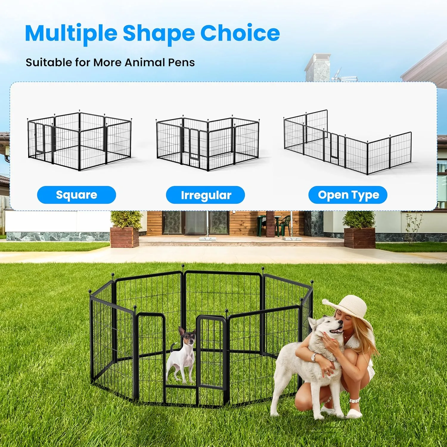 HealSmart Dog Playpen 24 Inch 8 Panels, Multi-Shaped Foldable Metal Pet Pen Fence with Single Gate, Light Weight and Easy to Carry, Black