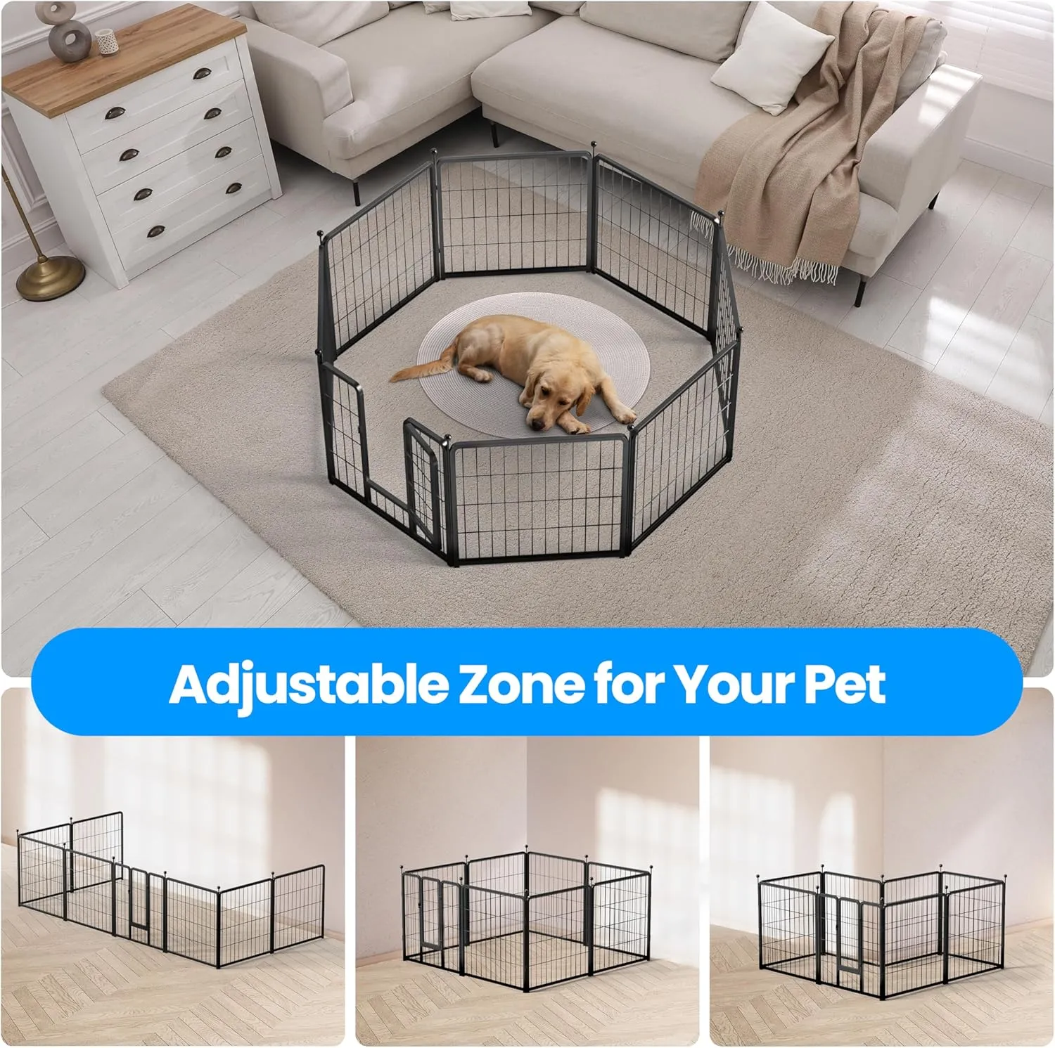 HealSmart Dog Playpen 24 Inch 8 Panels, Multi-Shaped Foldable Metal Pet Pen Fence with Single Gate, Light Weight and Easy to Carry, Black