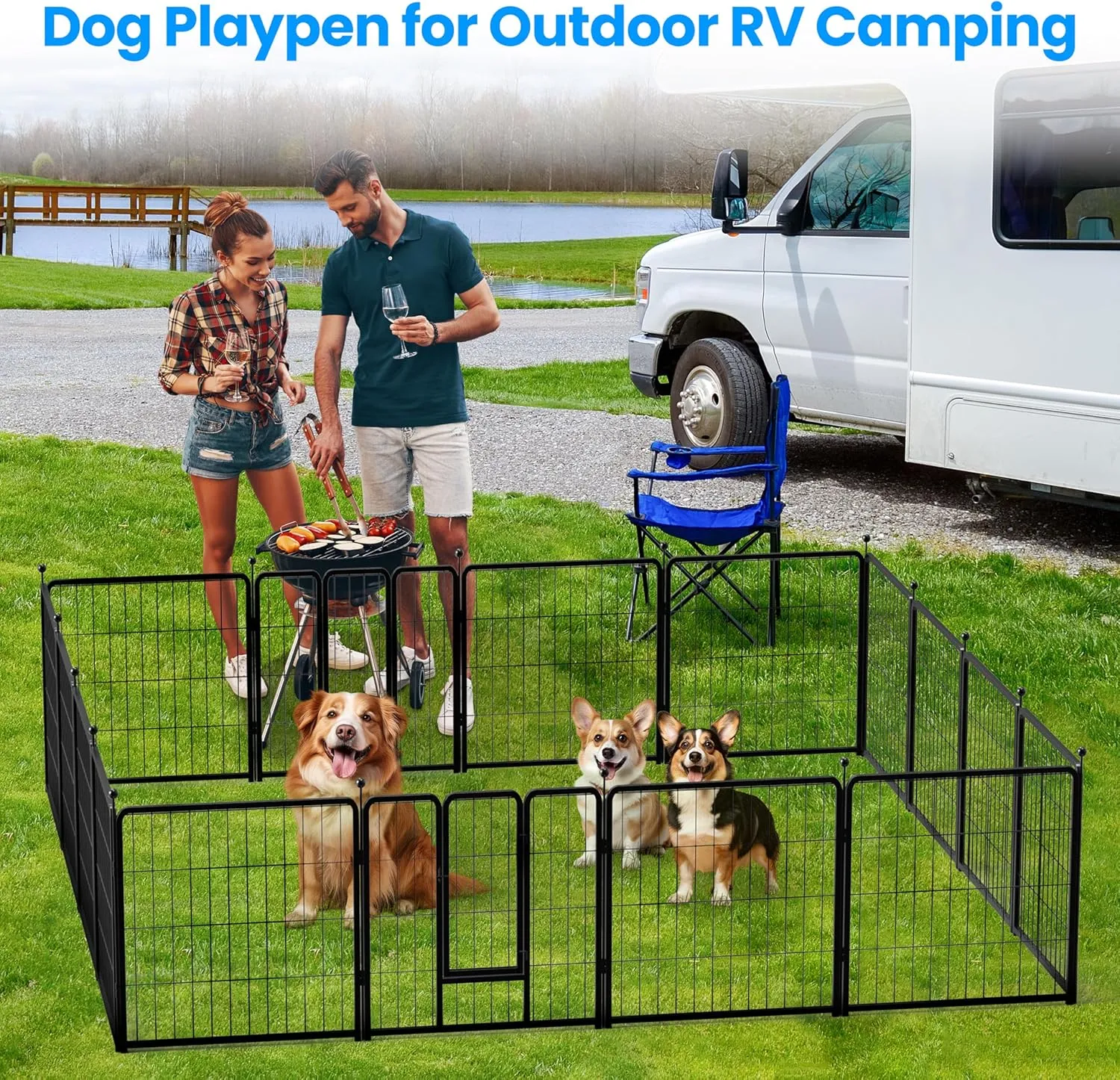 HealSmart Dog Playpen 24 Inch 8 Panels, Multi-Shaped Foldable Metal Pet Pen Fence with Single Gate, Light Weight and Easy to Carry, Black