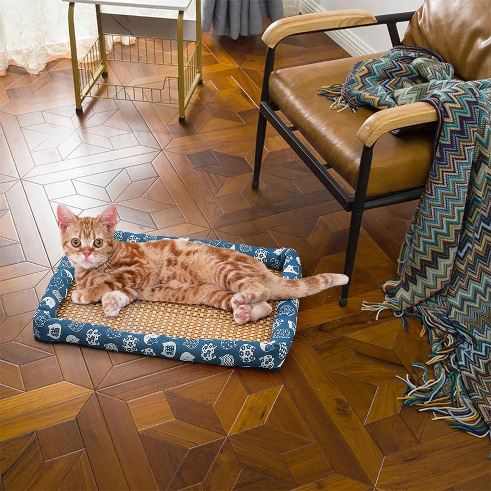 Ice Rattan Cooling Bed for Cats Dogs, Pet Ice Pad Mat Pet Cooling Mat, Summer Cooling Pet Mat Ice Pad Sleeping Mats, Cool Pad Cushion Dog Cat Puppy Blanket Pet Self Cooling Pad (50*40CM, A_Pink)