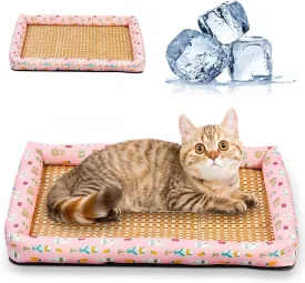 Ice Rattan Cooling Bed for Cats Dogs, Pet Ice Pad Mat Pet Cooling Mat, Summer Cooling Pet Mat Ice Pad Sleeping Mats, Cool Pad Cushion Dog Cat Puppy Blanket Pet Self Cooling Pad (50*40CM, A_Pink)