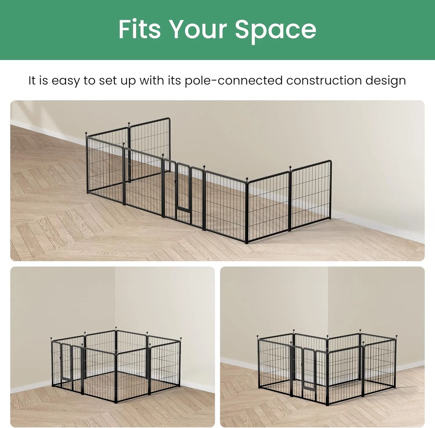 InfiniPower Dog Playpen for Yard, RV, Camping, 24 Inch 16 Panels Play Pen Indoor, Heavy Duty Indoor Outdoor Exercise Dog Pen for Puppies/Small Dogs, Black