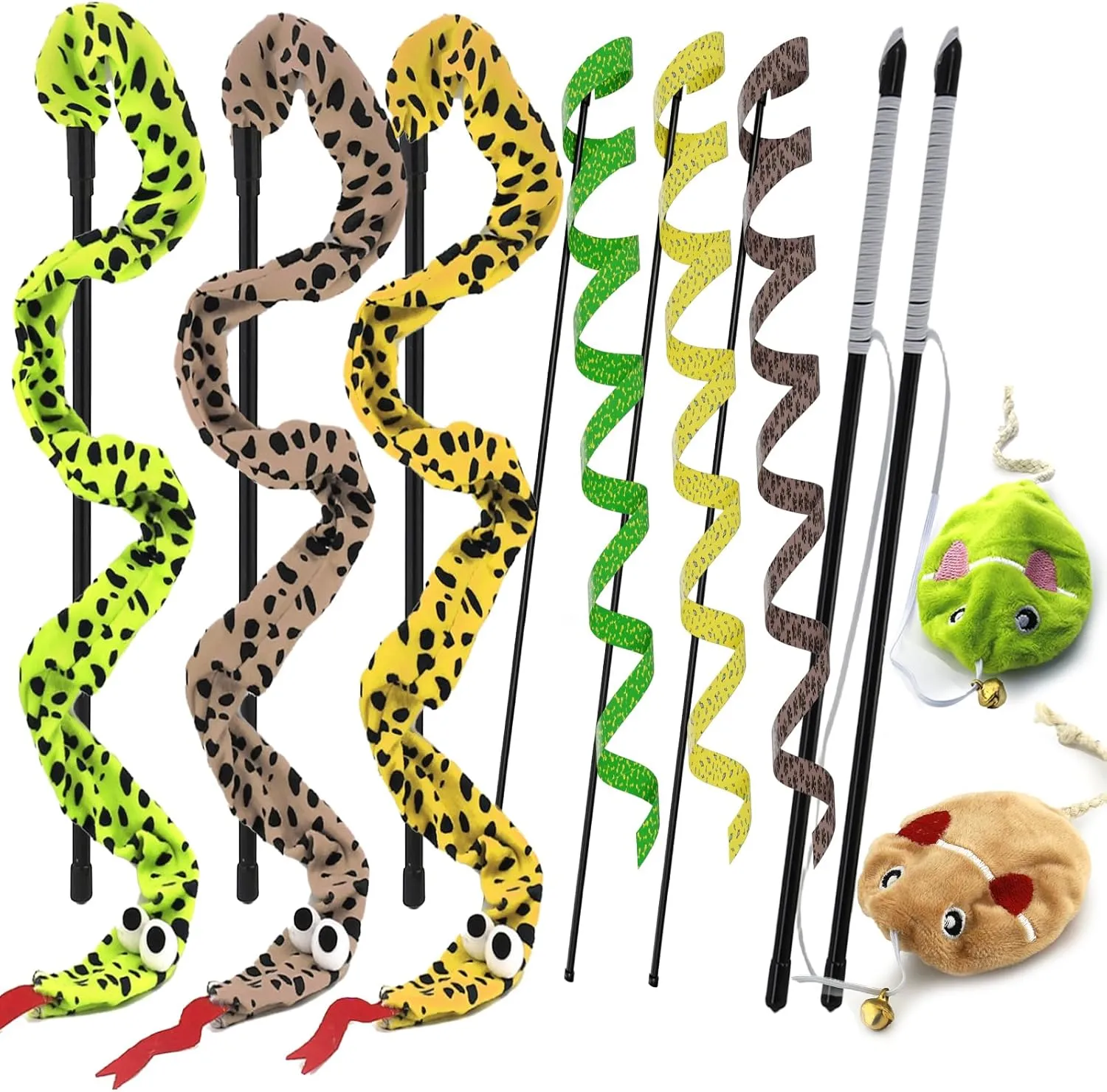 Interactive Cat Toy Wand with Catnip Mouse, Cat Teaser Wand Rainbow String for Bored Indoor Adult Cats and Kittens, 8 Pack
