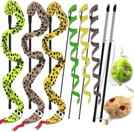 Interactive Cat Toy Wand with Catnip Mouse, Cat Teaser Wand Rainbow String for Bored Indoor Adult Cats and Kittens, 8 Pack