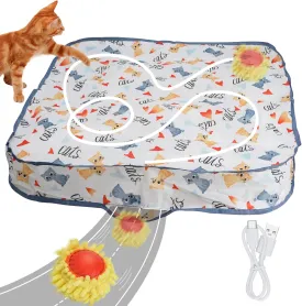 Interactive Cat Toys for Indoor Cats, Automatic Moving Cat Ball in Pouch, Self-Rolling Ball Hide and Seek Catching Game for Bored Adult Cats Kitten, 28 Inch Play Mat, USB Rechargeable