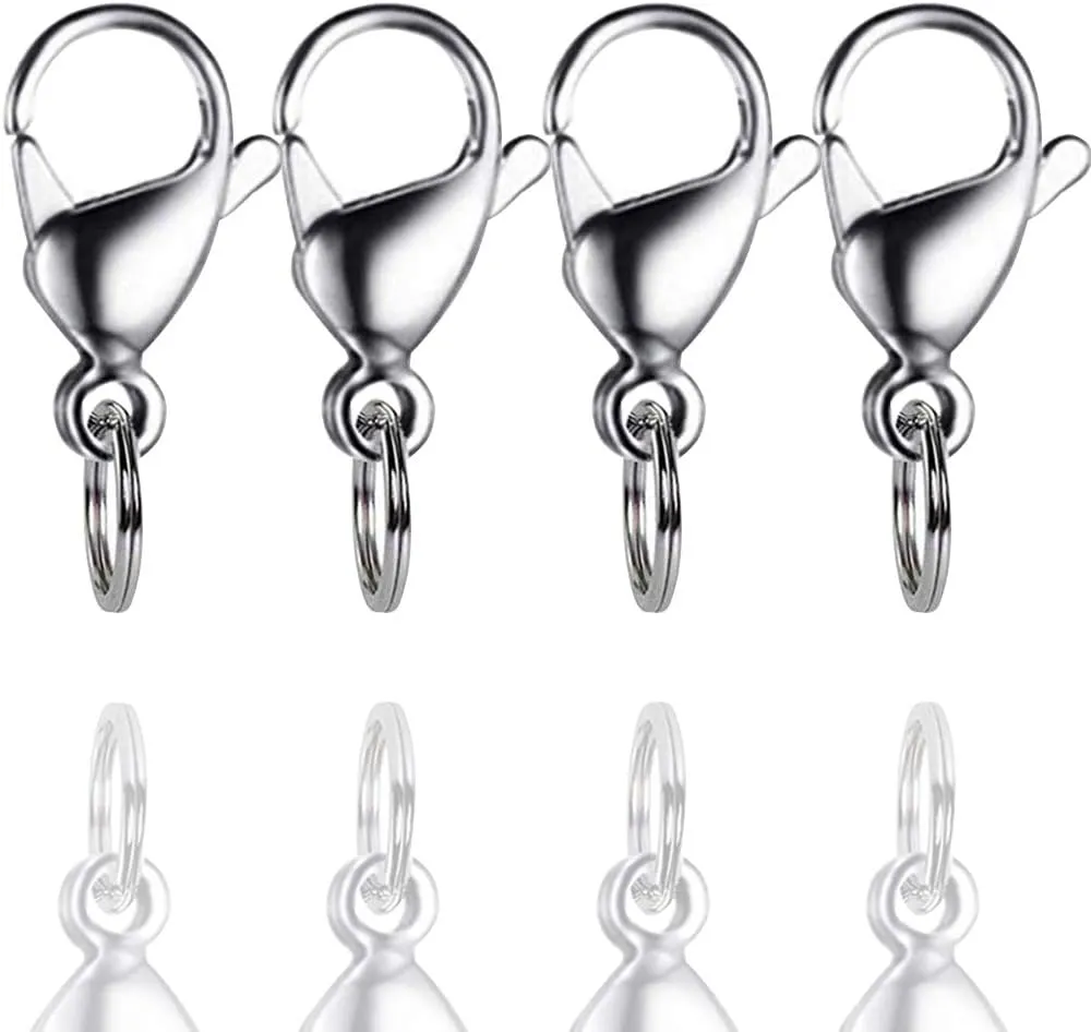 IVIA Dog Tag Clips / 316 Stainless Steel Lobster Buckle with Rings for Cat& Dog Collars and Necklace(4 Pack Silver)
