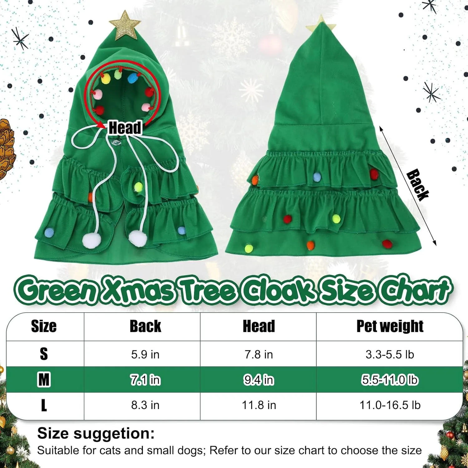 JaGely 2 Pcs Dog Cat Christmas Outfit Costume, Xmas Tree Pet Cloak and Reindeer Elk Clothes, Dog Cat Cloak Puppy Clothes Kitten Cape for Puppy Kitten Pet Santa Gifts(Medium)