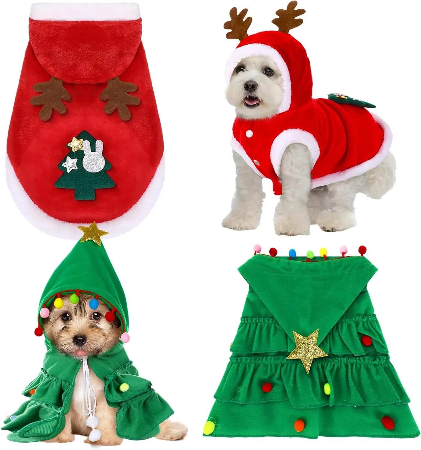 JaGely 2 Pcs Dog Cat Christmas Outfit Costume, Xmas Tree Pet Cloak and Reindeer Elk Clothes, Dog Cat Cloak Puppy Clothes Kitten Cape for Puppy Kitten Pet Santa Gifts(Medium)