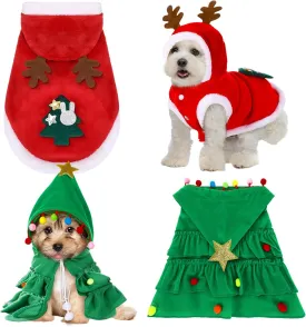 JaGely 2 Pcs Dog Cat Christmas Outfit Costume, Xmas Tree Pet Cloak and Reindeer Elk Clothes, Dog Cat Cloak Puppy Clothes Kitten Cape for Puppy Kitten Pet Santa Gifts(Medium)