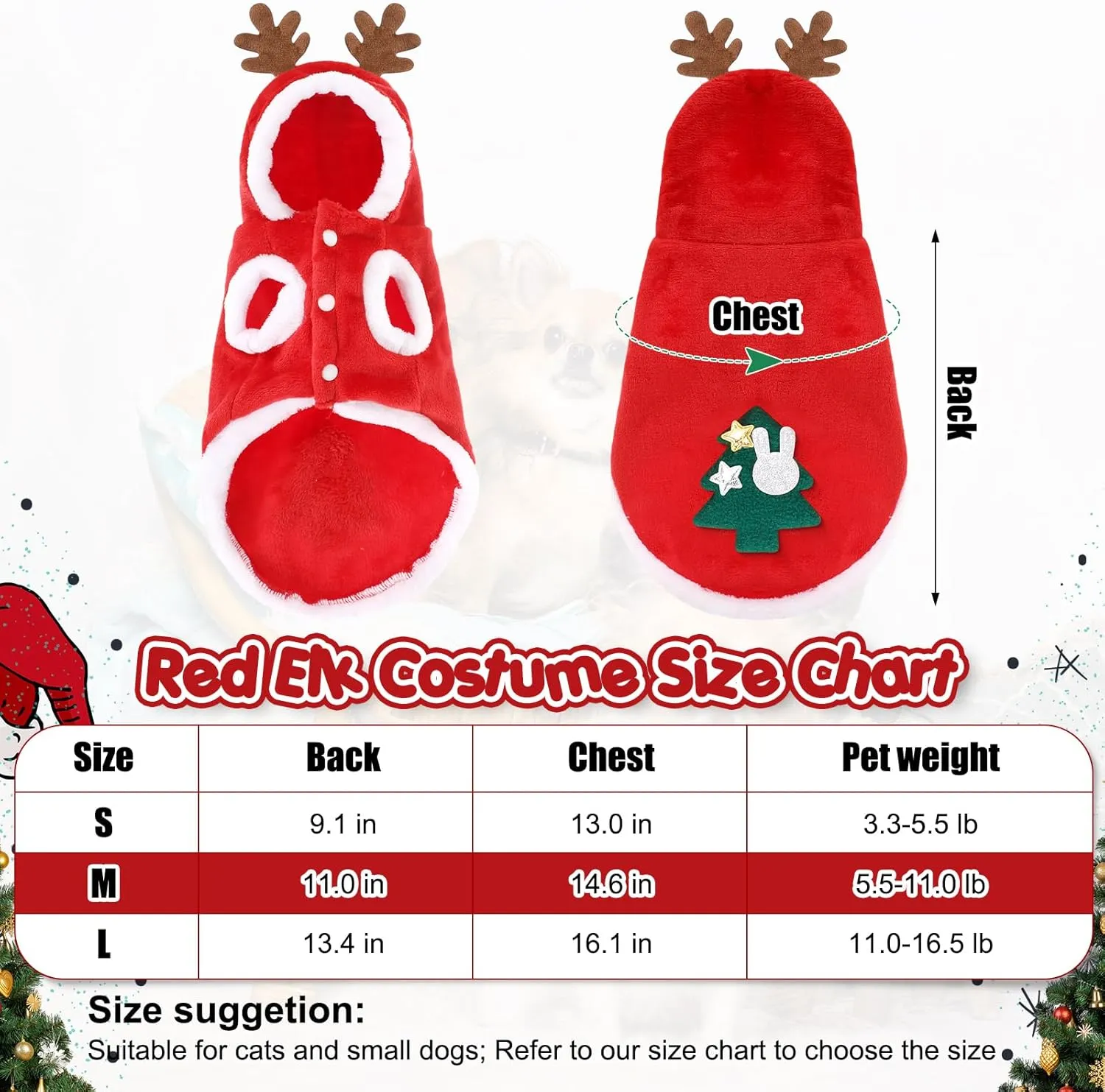 JaGely 2 Pcs Dog Cat Christmas Outfit Costume, Xmas Tree Pet Cloak and Reindeer Elk Clothes, Dog Cat Cloak Puppy Clothes Kitten Cape for Puppy Kitten Pet Santa Gifts(Medium)