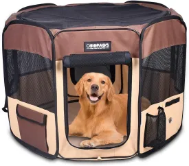 JESPET 61" Pet Dog Playpens, Portable Soft Dog Exercise Pen Kennel with Carry Bag for Puppy Cats Kittens Rabbits, Brown