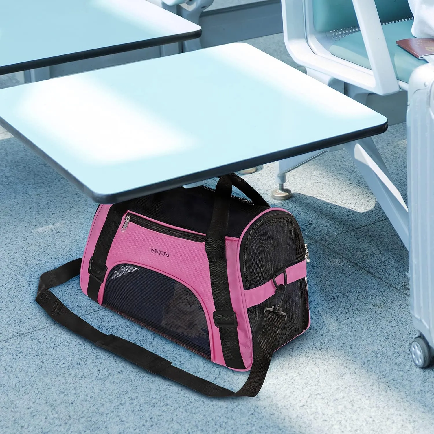 JMOON Cat Carrier Soft-Sided Airline Approved Pet Carrier Bag,Pet Travel Carrier for Cats,Dogs Puppy Comfort Portable Foldable Pet Bag (Medium, Pink)