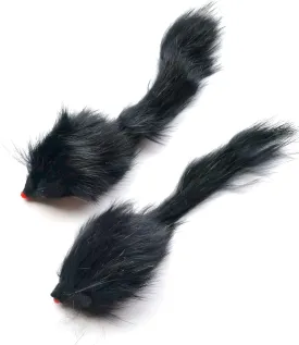 Kats'N Us Real Rabbit Fur Long Hair Mouse Cat Toy - Interactive Cat Toys, Real Fur Mice,- Interactive Rattle Cat Toy - Furry Mouse Toys - 2 Pack Black Mice