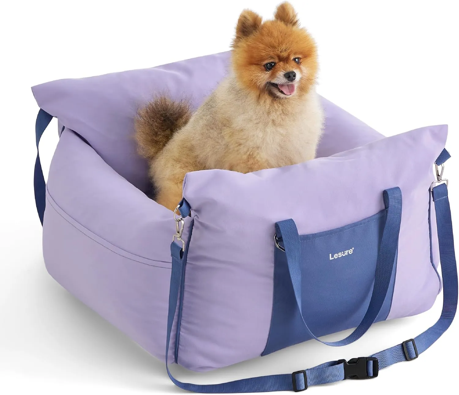 Lesure Small Dog Car Seat for Small Dogs - Waterproof Dog Booster Seat for Car with Storage Pockets and Clip-On Safety Leash and Thickened Memory Foam Filling, Puppy Travel Carrier Bed, Lavender Fog