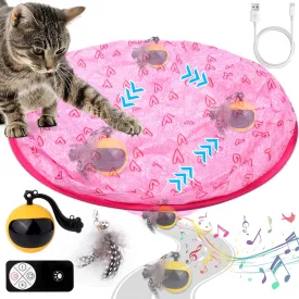 Mity Rain Interactive Cat Toy - Self Rolling Ball in Play Mat Pouch, Remote Control Smart Automatic Ball With Music for Indoor Kittens and Adult Cats - Hide and Seek Hunting Boredom Toy