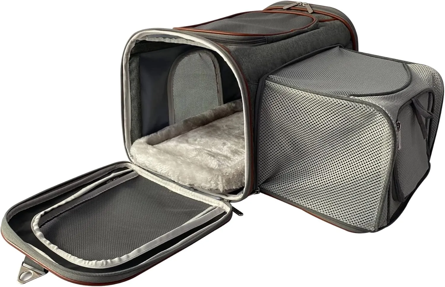 Mr. Peanut's Expandable Airline Approved Soft Sided Pet Carrier, Luxury Travel Tote with Premium Auto Self Locking Zippers, Plush Faux Fleece Bedding with Sturdy Plywood Base, 18LX10.5 (Twilight Gray)