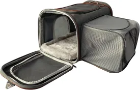 Mr. Peanut's Expandable Airline Approved Soft Sided Pet Carrier, Luxury Travel Tote with Premium Auto Self Locking Zippers, Plush Faux Fleece Bedding with Sturdy Plywood Base, 18LX10.5 (Twilight Gray)