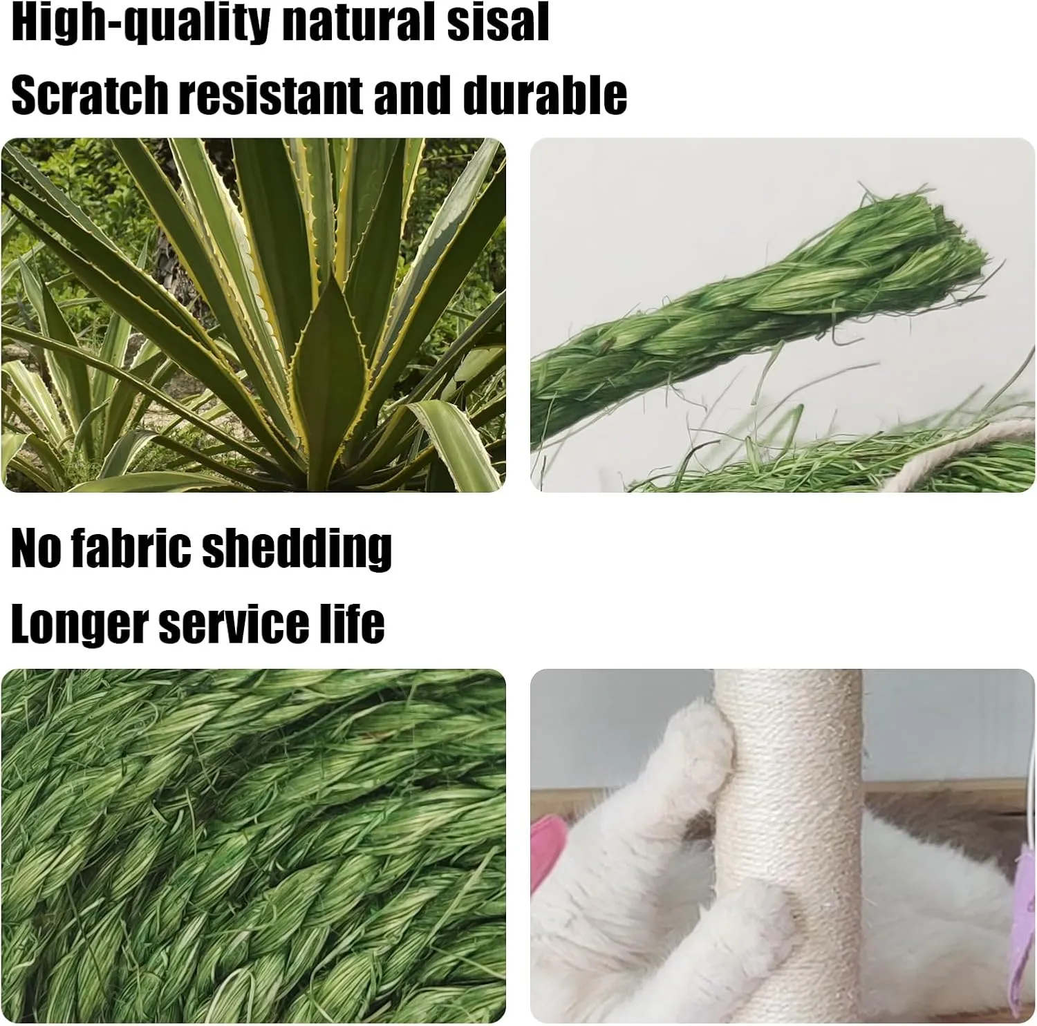 Natural Sisal Rope for Cat Scratcher, 1/4 Inch 164FT Sisal Rope for Cat Scratching Post Repair Replacement, Multi Color Cat Scratch Tree Rope Replacement, Solid Black
