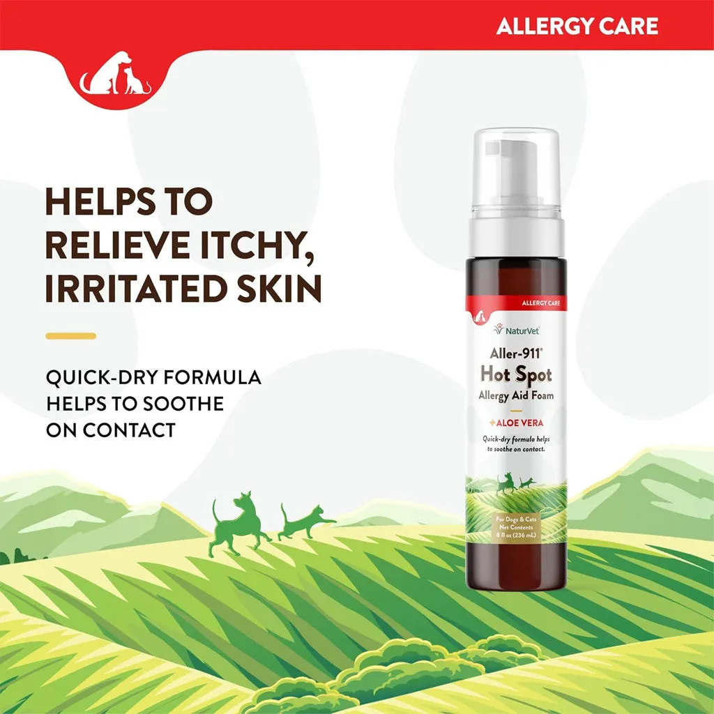 NaturVet Aller-911 Hot Spot Allergy Aid Foam with Aloe Vera for Dogs & Cats, 8-oz