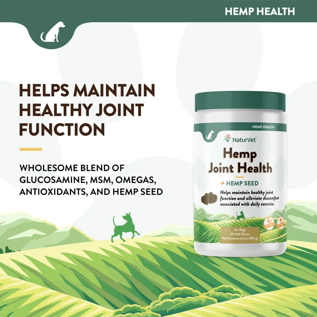 NaturVet Hemp Joint Health Plus Hemp Seed Soft Chews for Dogs, 60 count