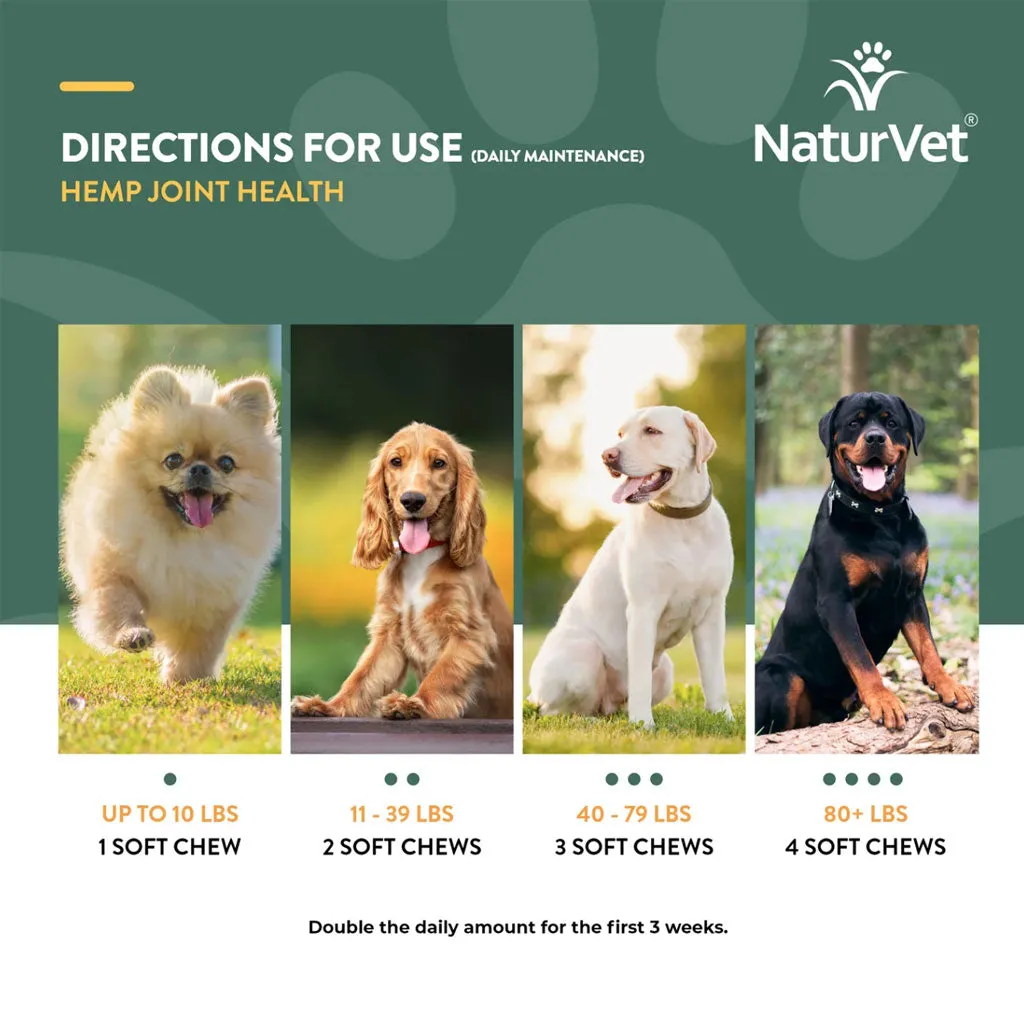NaturVet Hemp Joint Health Plus Hemp Seed Soft Chews for Dogs, 60 count