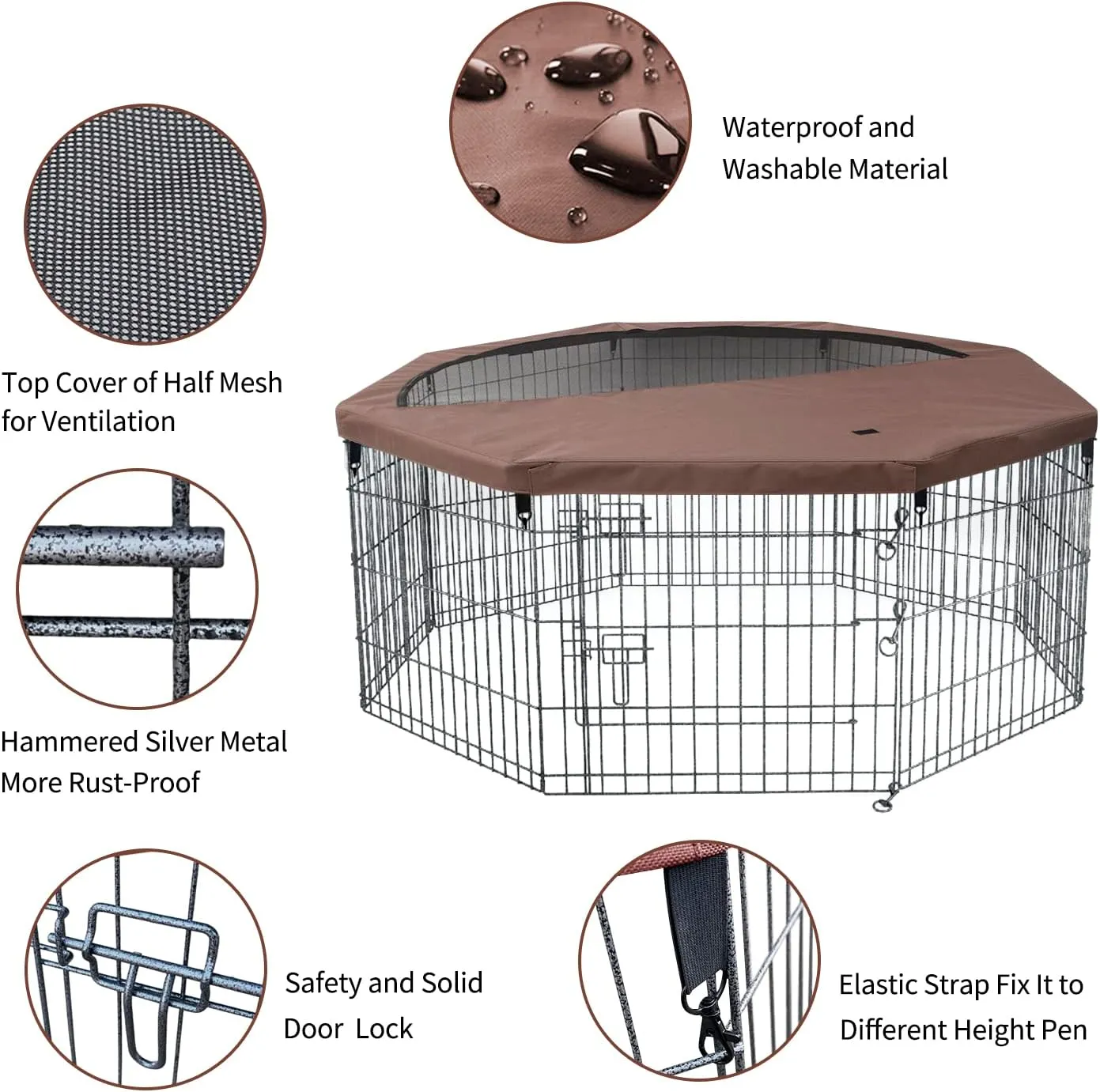 NEZUC Foldable Metal Dog Exercise Playpen Gate Fence Dog Crate 8 Panels 24 Inch Height Puppy Kennels with Top Cover for Animals Outdoor Indoor (with top Cover, 8 Panels 24" H)