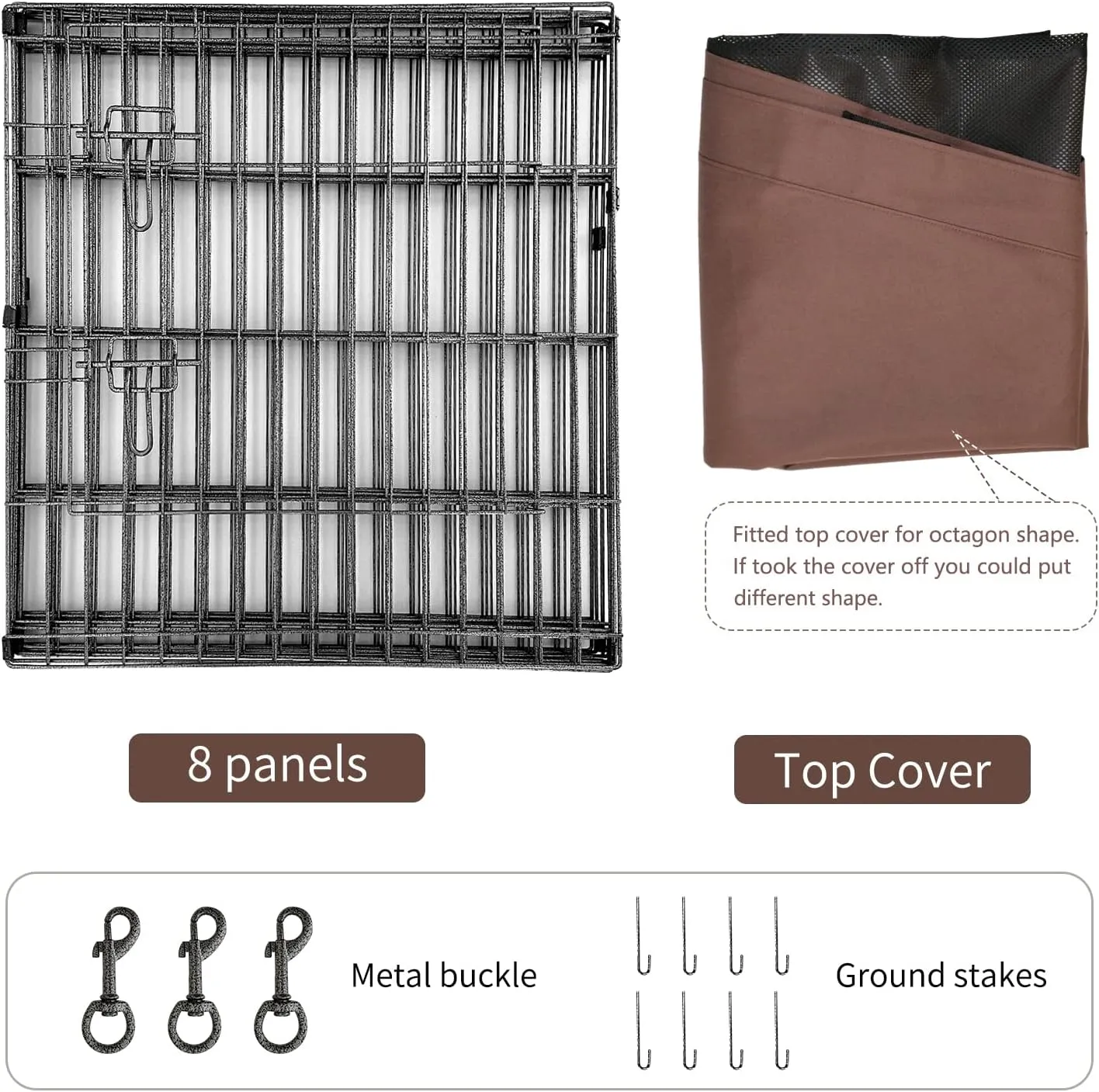 NEZUC Foldable Metal Dog Exercise Playpen Gate Fence Dog Crate 8 Panels 24 Inch Height Puppy Kennels with Top Cover for Animals Outdoor Indoor (with top Cover, 8 Panels 24" H)