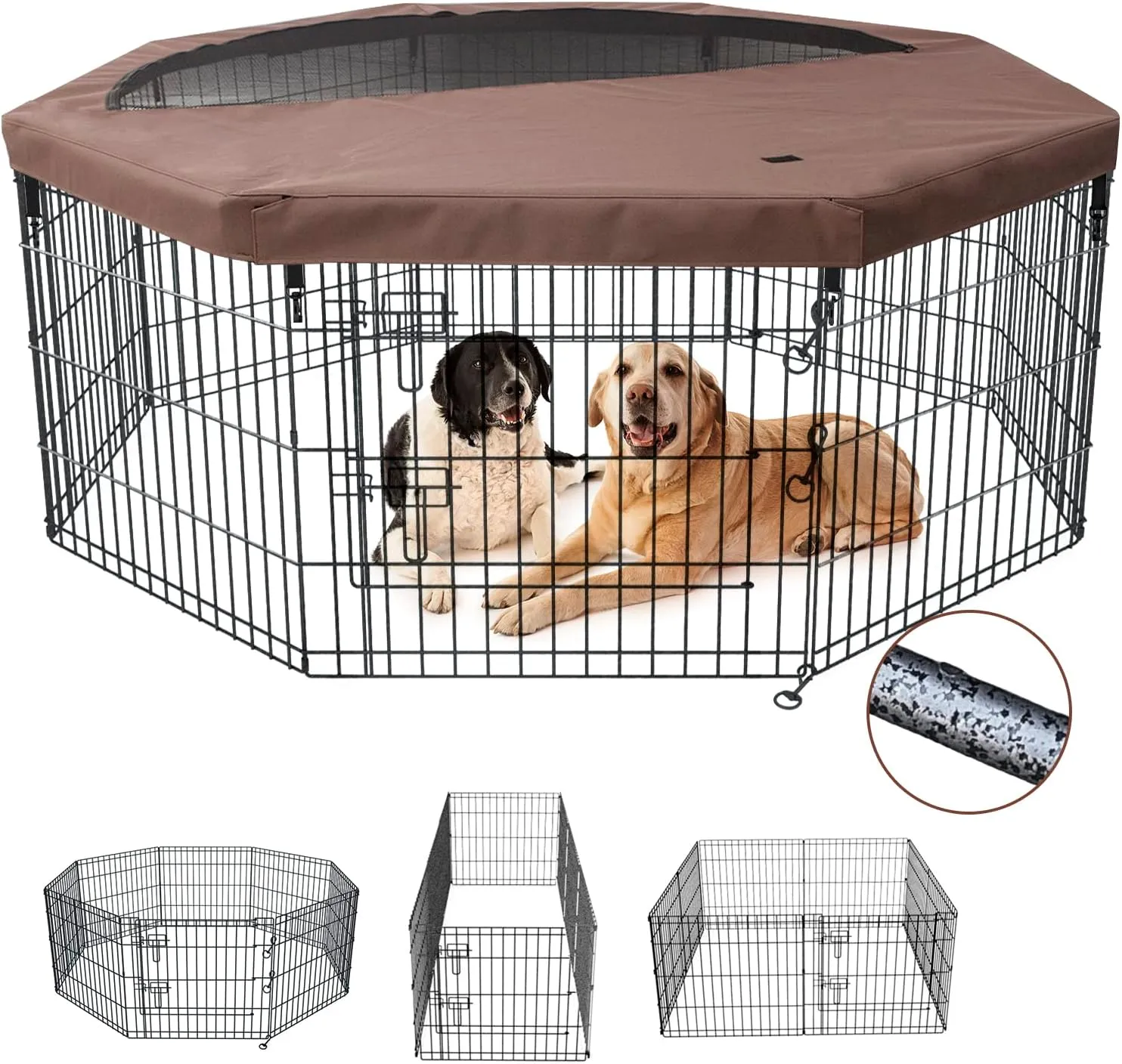 NEZUC Foldable Metal Dog Exercise Playpen Gate Fence Dog Crate 8 Panels 24 Inch Height Puppy Kennels with Top Cover for Animals Outdoor Indoor (with top Cover, 8 Panels 24" H)