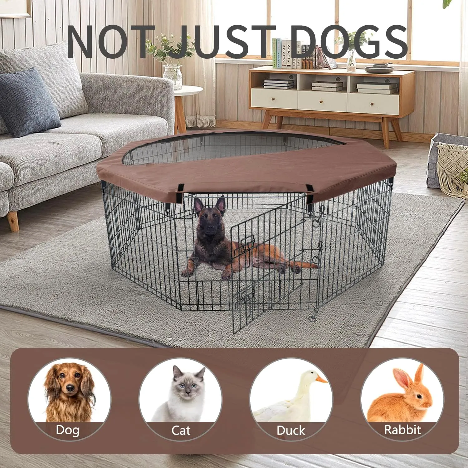 NEZUC Foldable Metal Dog Exercise Playpen Gate Fence Dog Crate 8 Panels 24 Inch Height Puppy Kennels with Top Cover for Animals Outdoor Indoor (with top Cover, 8 Panels 24" H)