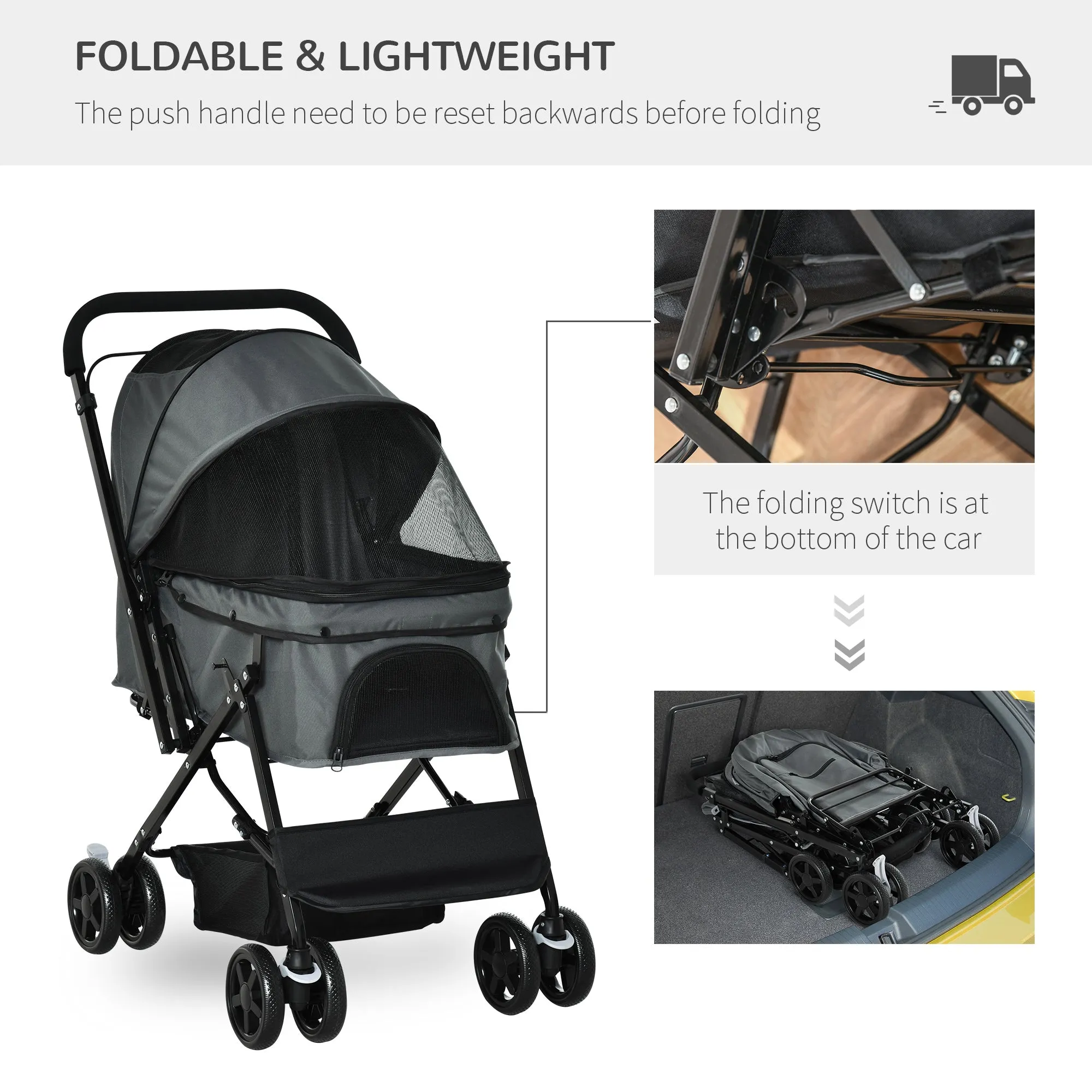 PawHut Pet Stroller Foldable Dog Cat Travel Carriage 2-In-1 Design Carrying Bag