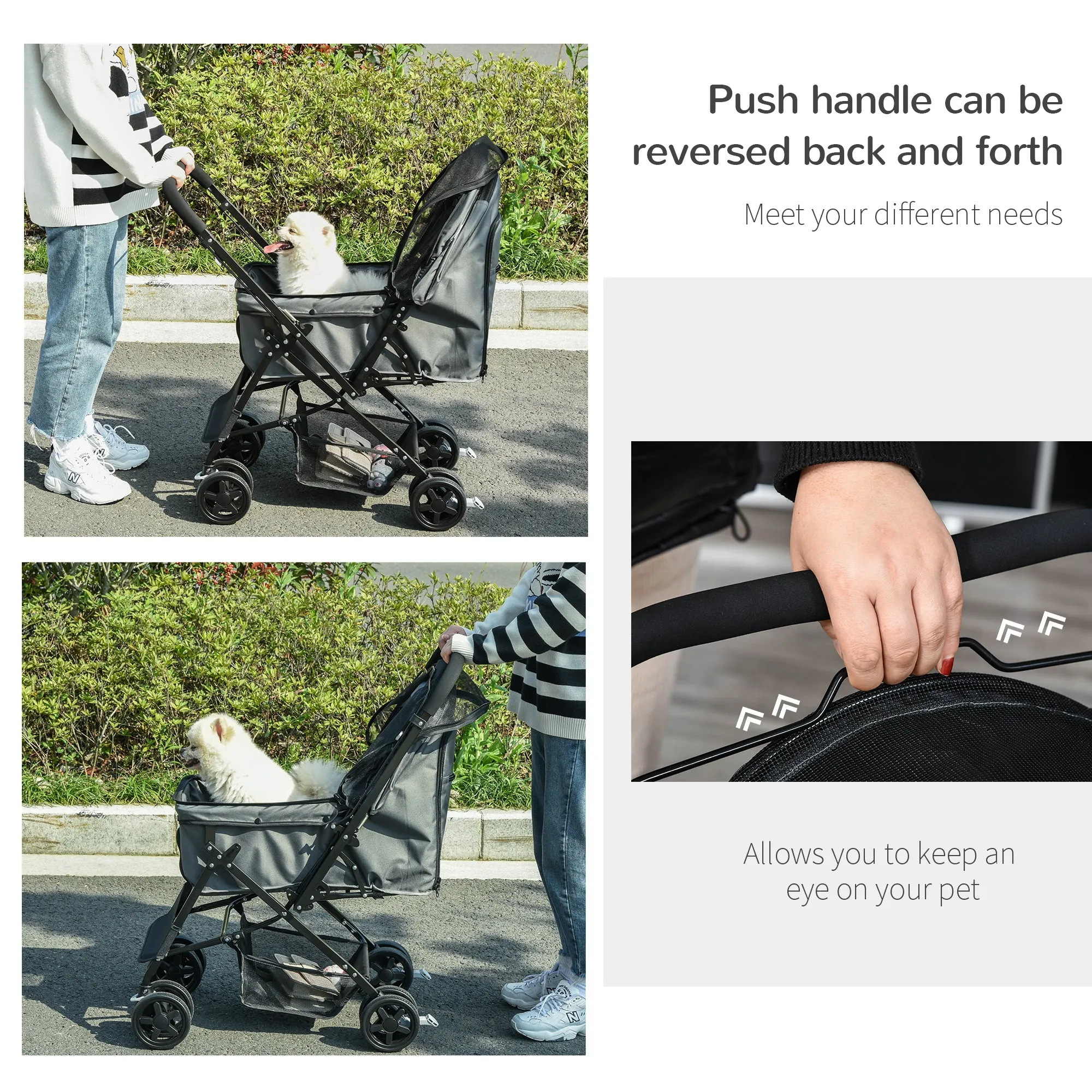 PawHut Pet Stroller Foldable Dog Cat Travel Carriage 2-In-1 Design Carrying Bag
