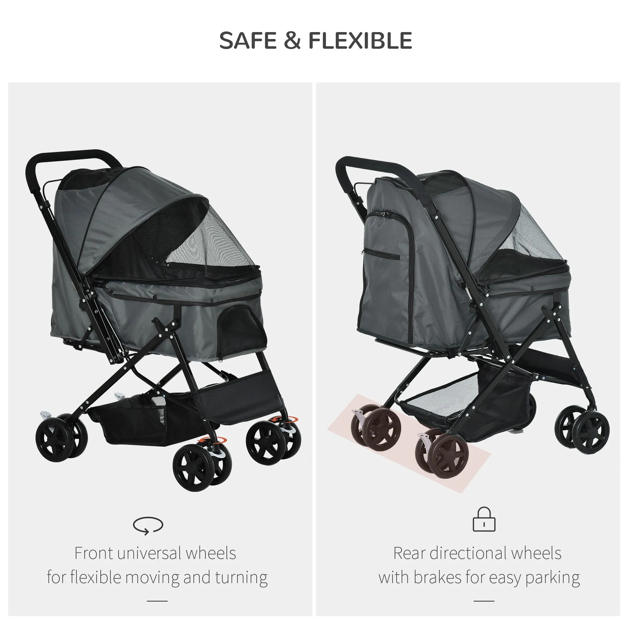 PawHut Pet Stroller Foldable Dog Cat Travel Carriage 2-In-1 Design Carrying Bag