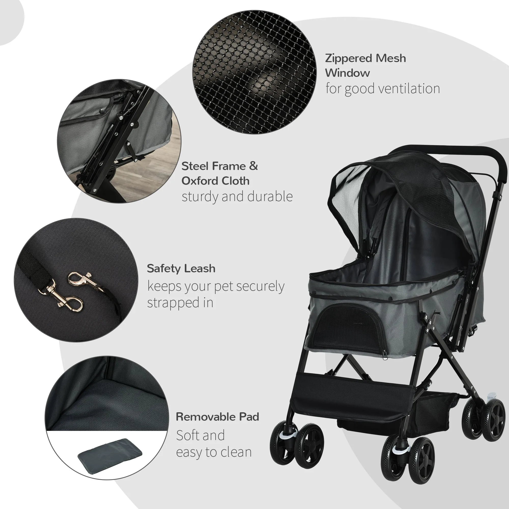 PawHut Pet Stroller Foldable Dog Cat Travel Carriage 2-In-1 Design Carrying Bag