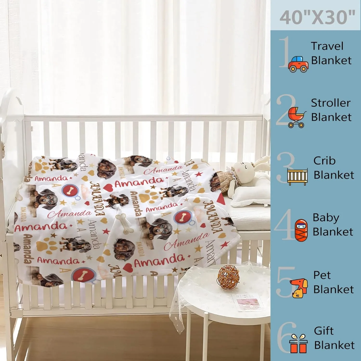 Personalized Dachshund Blanket with Name, Custom Name Wiener Dog Throw Blanket, Customized Dachshund Gift for Women, Personalization Fleece Flannel Bedding for Puppy Dog Lovers, 40x30InXS