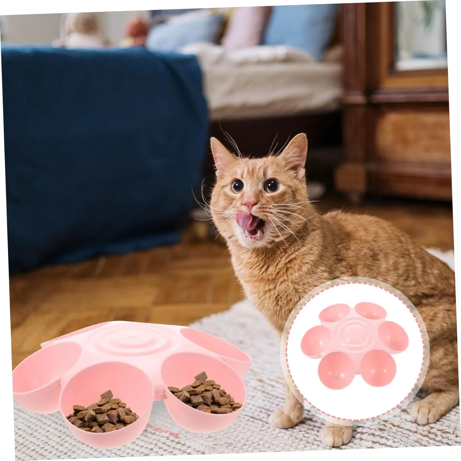 Pet Feeding Bowl Decorative Flower Design Multi-Compartment Cat Feeder for Dogs and Cats Easy to Prevents Spills Comfortable Eating for Multiple Pets