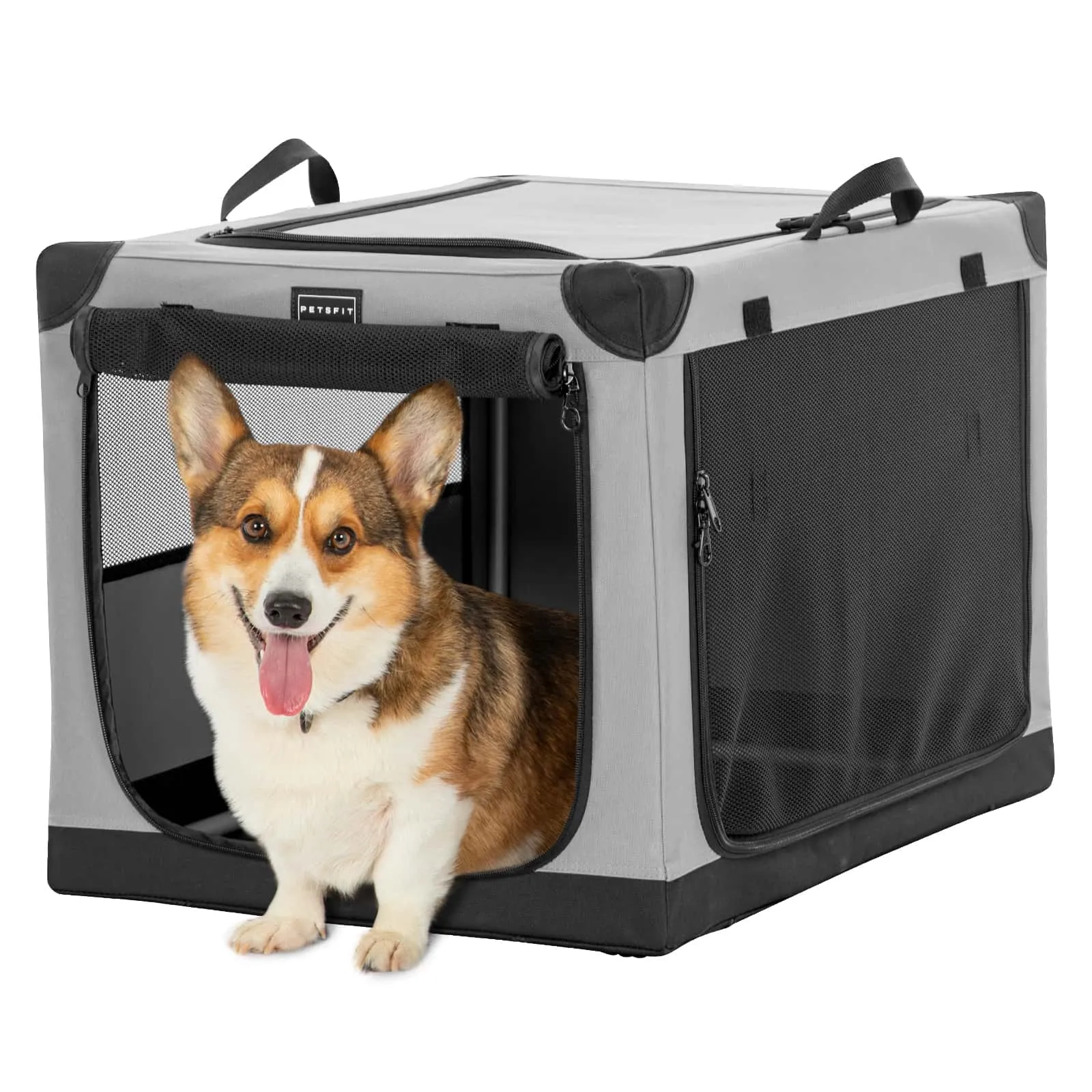 PETSFIT Portable Soft Collapsible Dog Crate Light Gray