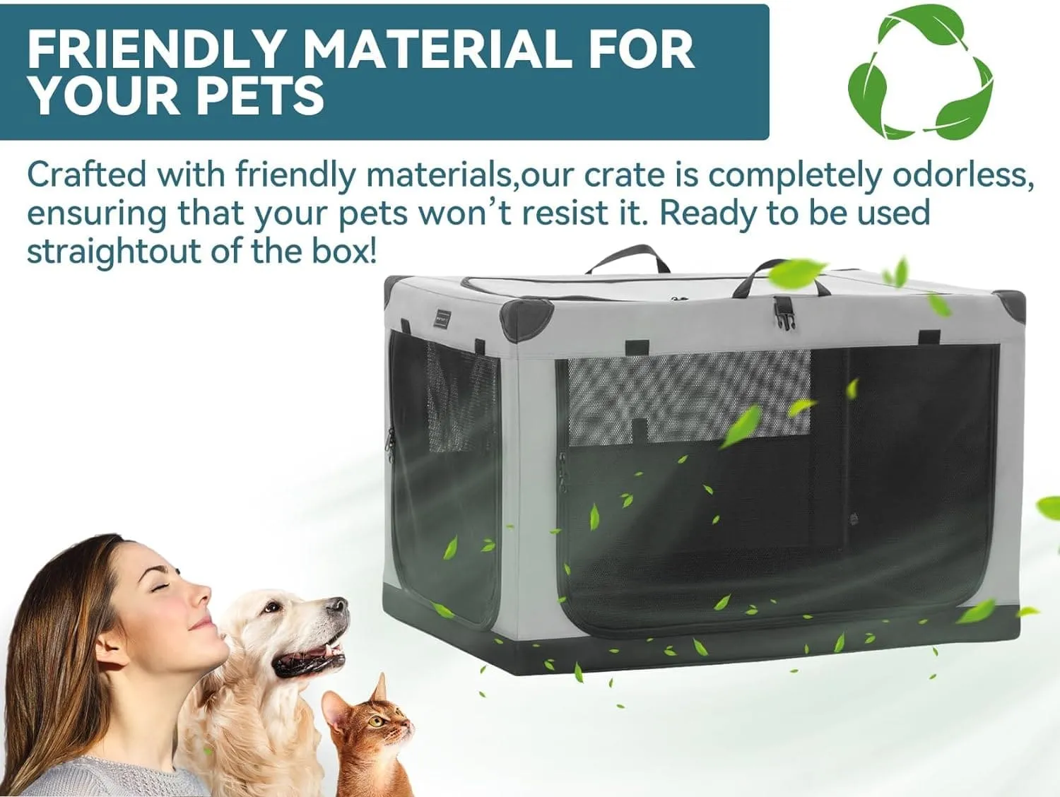 PETSFIT Portable Soft Collapsible Dog Crate Light Gray