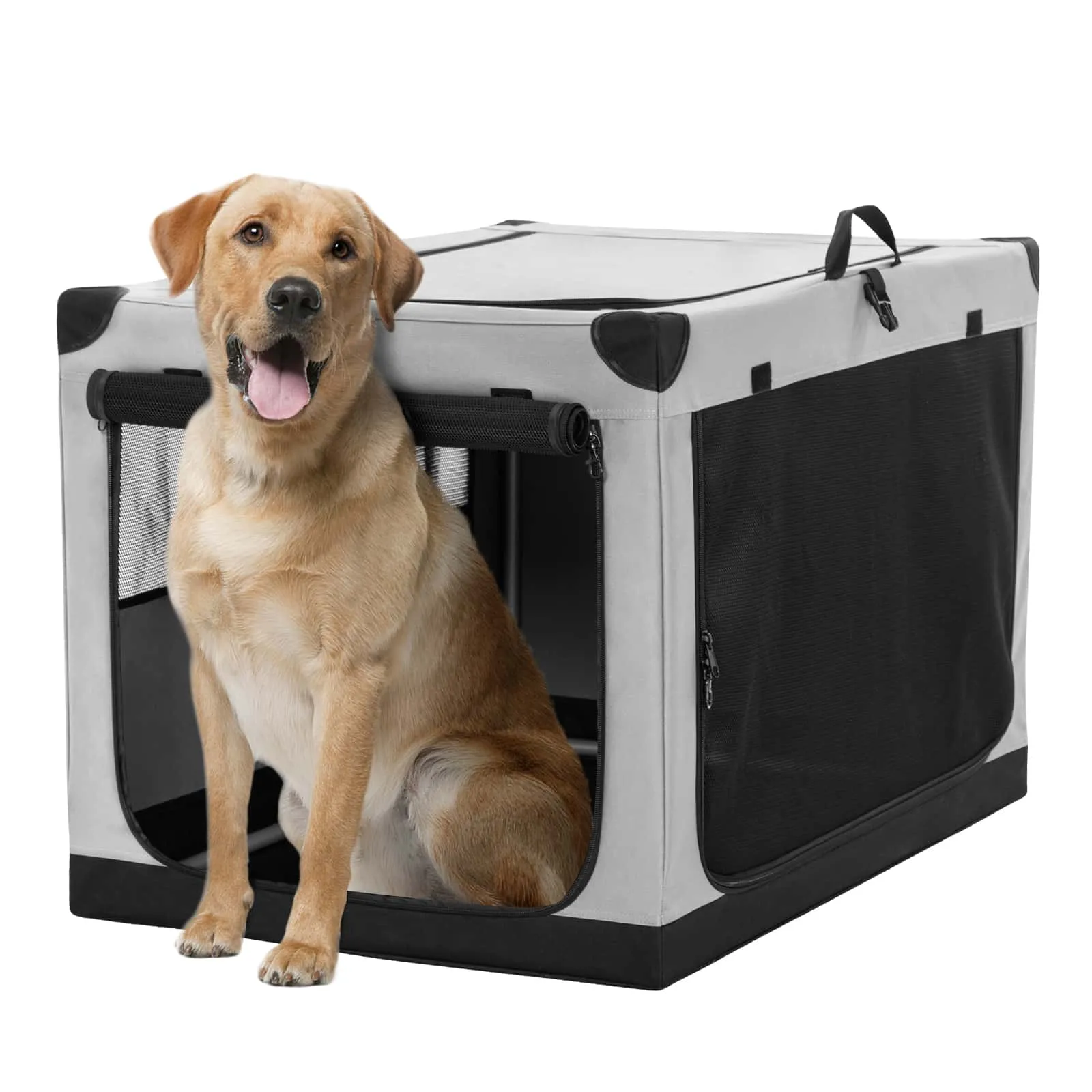 PETSFIT Portable Soft Collapsible Dog Crate Light Gray
