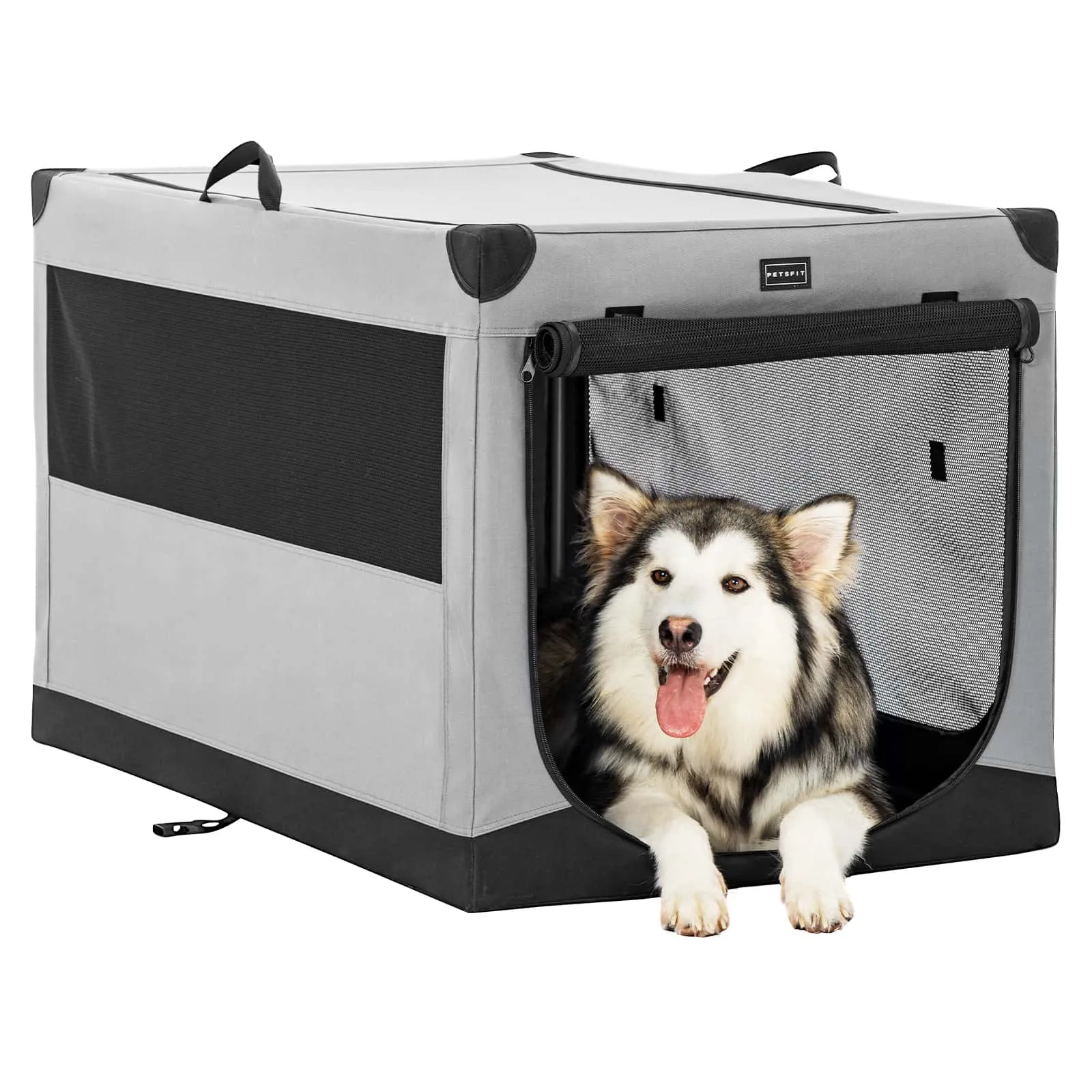 PETSFIT Portable Soft Collapsible Dog Crate Light Gray