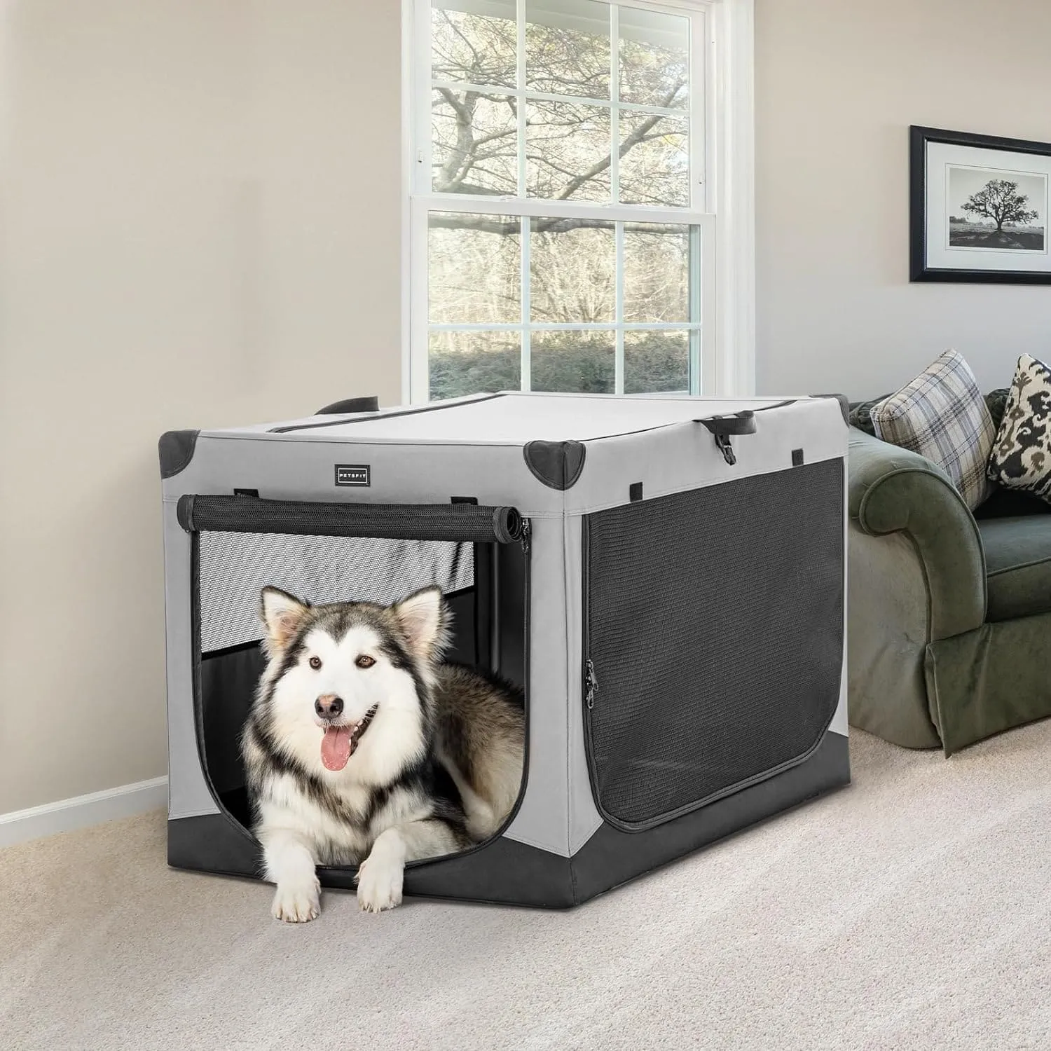 PETSFIT Portable Soft Collapsible Dog Crate Light Gray